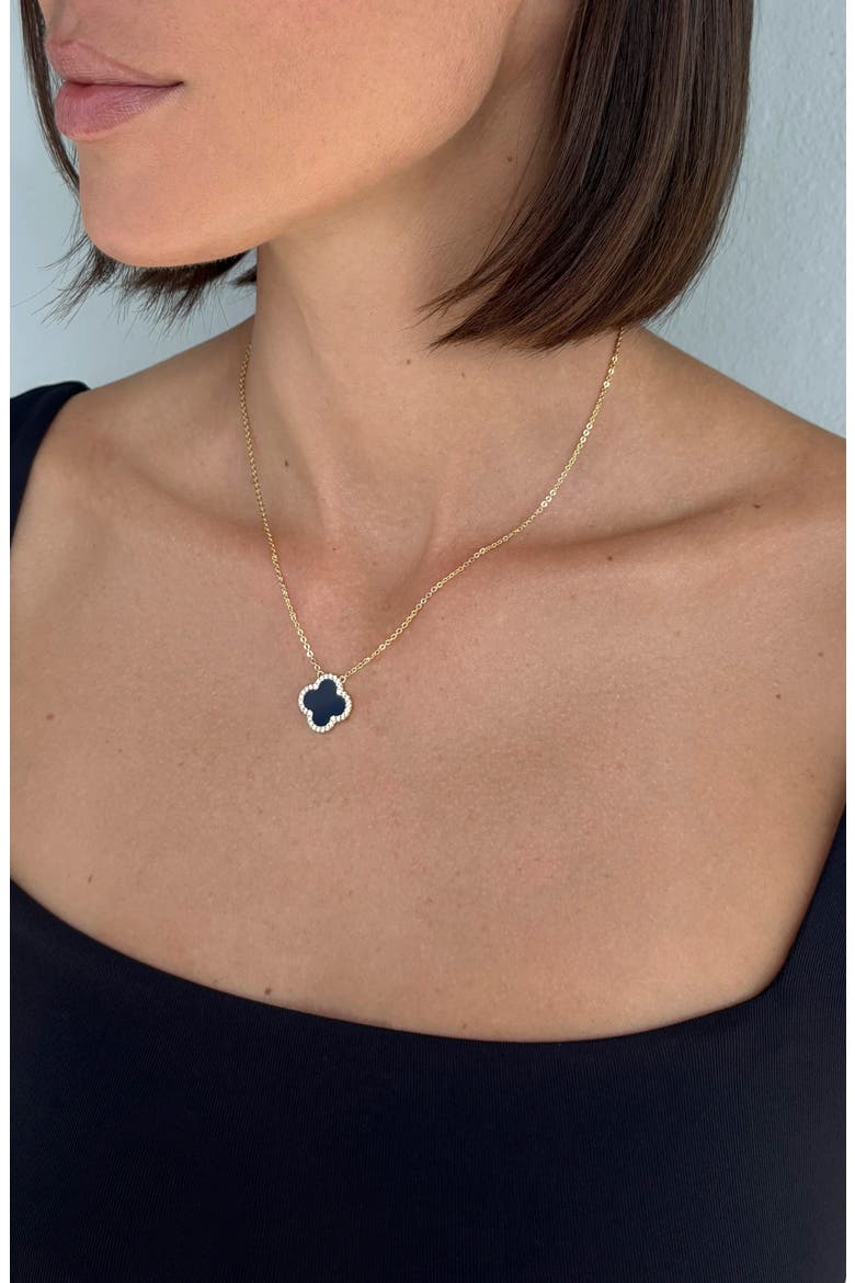 18k Gold Plated Cubic Zirconia Halo Set of 2 Necklace & Bracelet, Alternate, color, BLACK/ GOLD