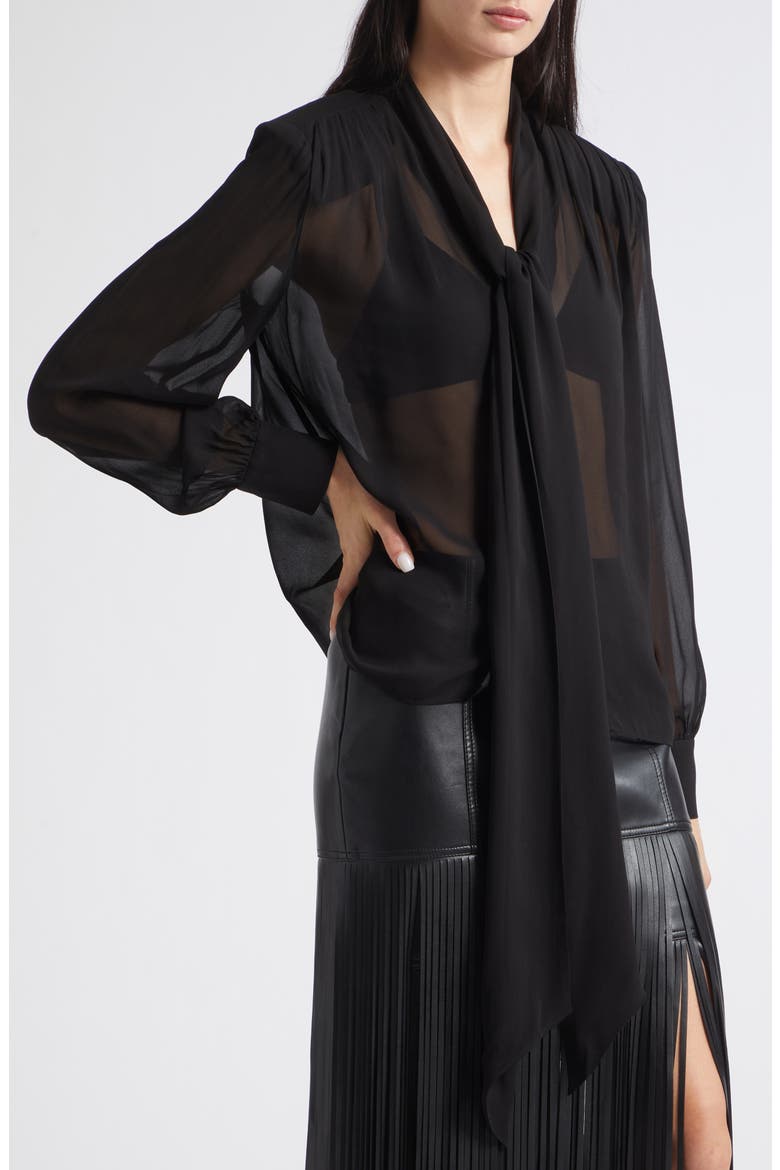 Kaila Tie Neck Chiffon Top, Alternate, color, JET