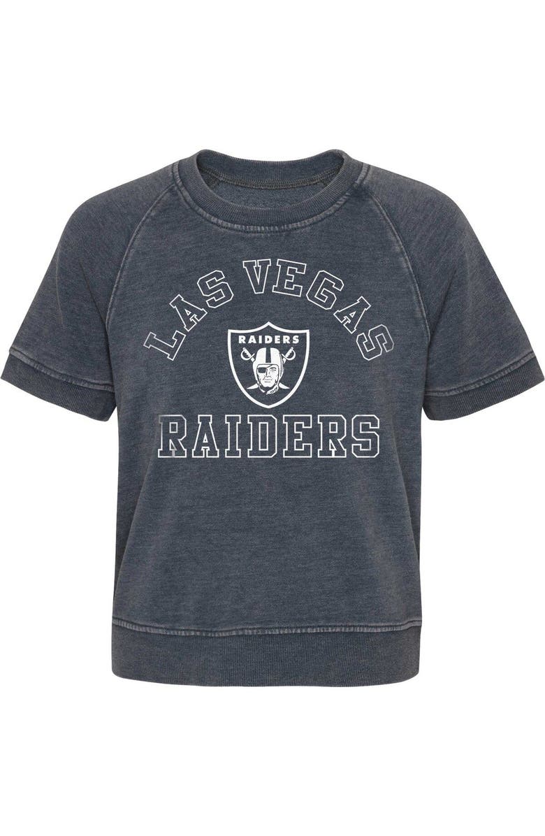 Outerstuff Girls Juniors Heather Charcoal Las Vegas Raiders Cheer Squad Raglan T-Shirt, Alternate, color, Heather Charcoal