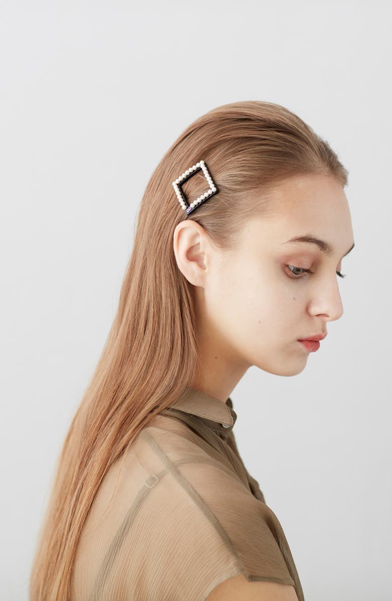 Alexandre de Paris Imitation Pearl Embellished Barrette, Alternate, color,