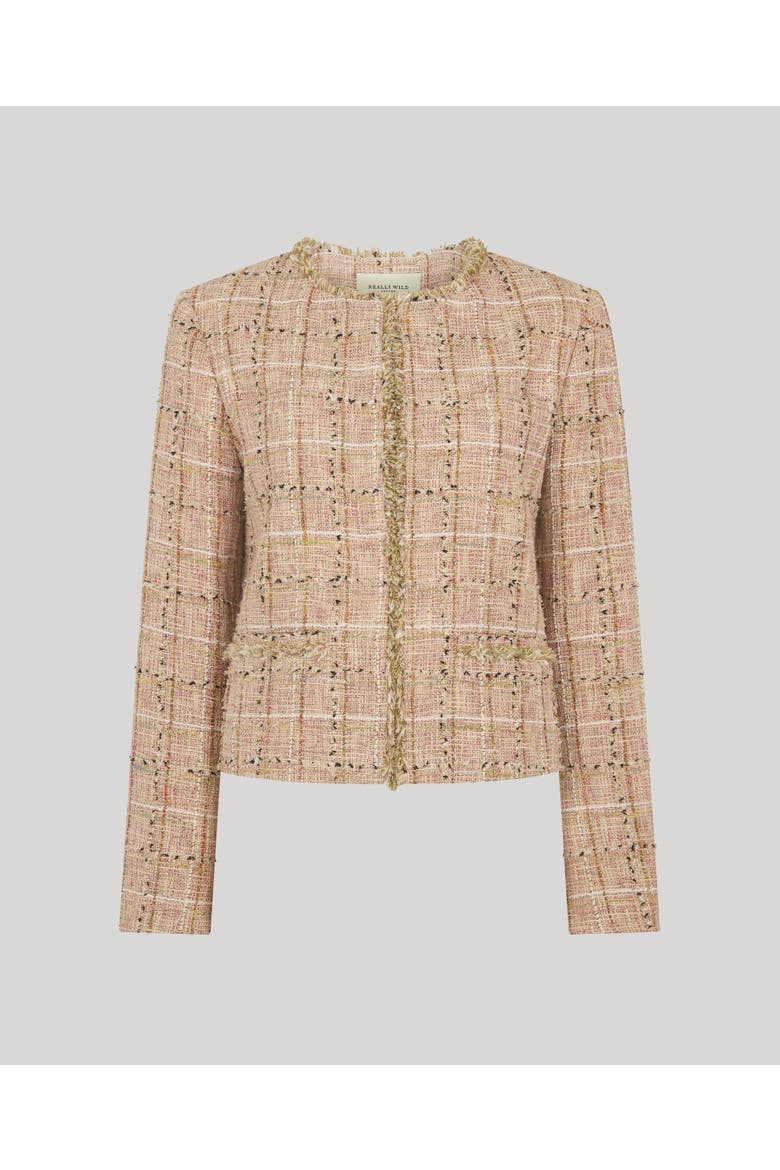 Cece Check Boucle Jacket, Main, color, Rose Check