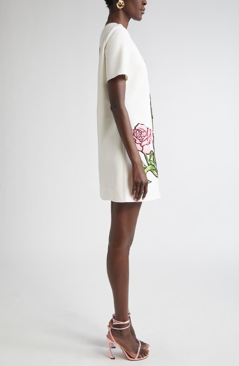 Oscar de la Renta Rose Embroidered Wool Blend Minidress, Alternate, color, 