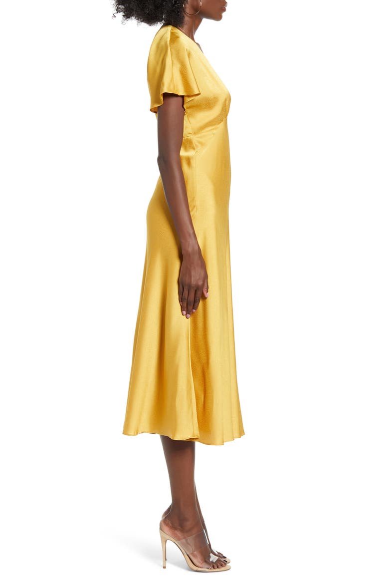 Jacquard Satin Midi Dress, Alternate, color, GOLDEN YELLOW