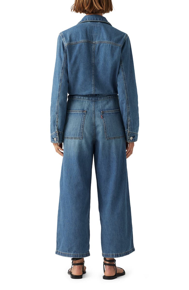 Levi's Iconic Long Sleeve Wide Leg Denim Jumpsuit, Alternate, color,