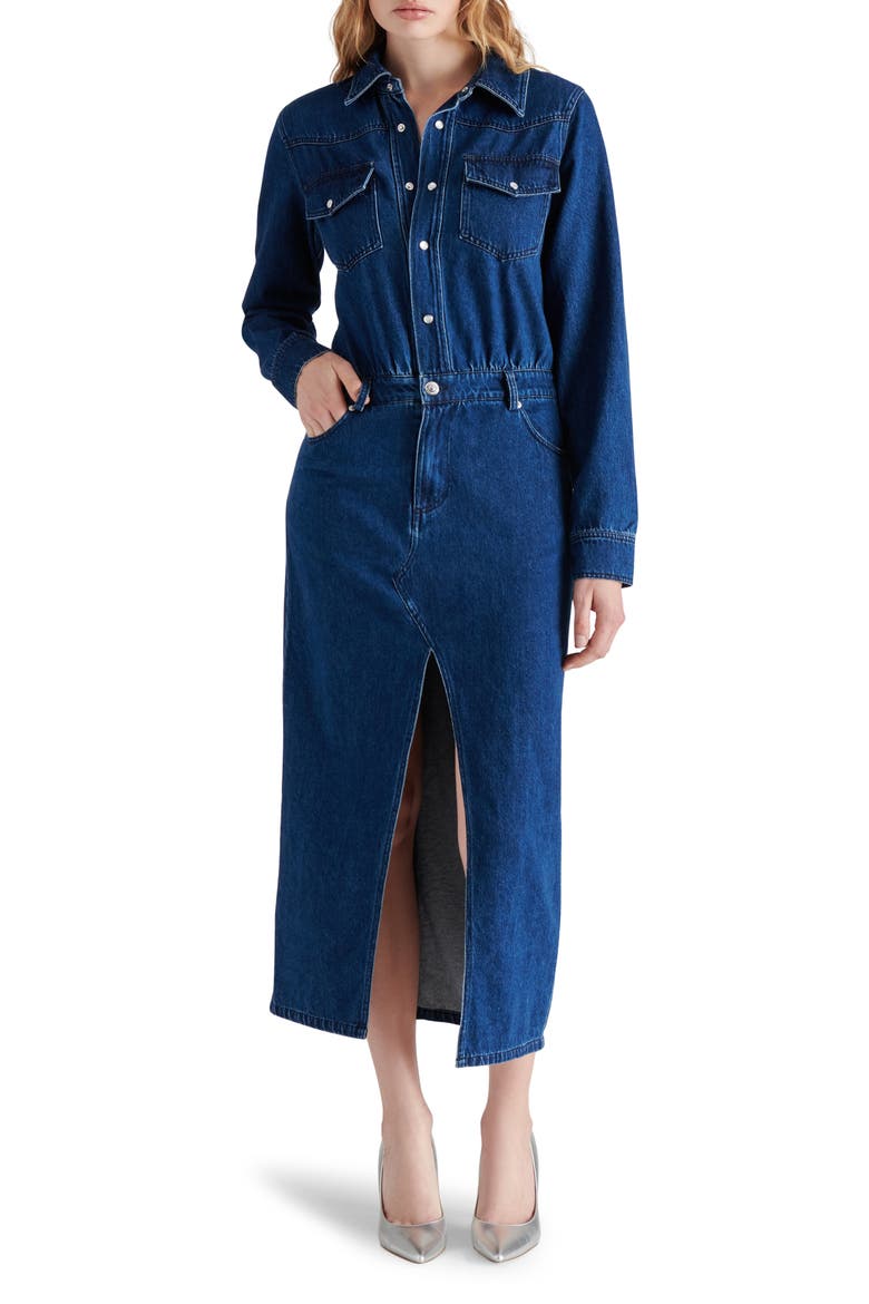 Dakoda Long Sleeve Denim Maxi Shirtdress, Main, color, BLUE DENIM