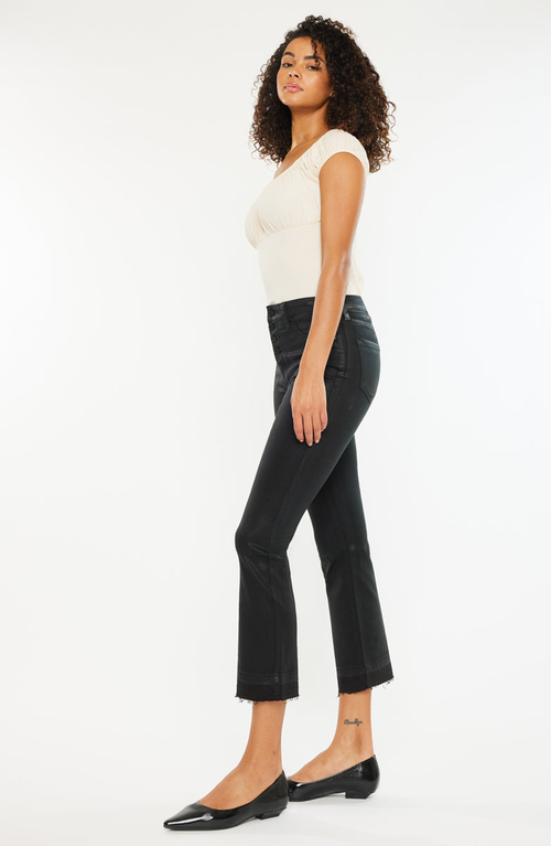 Kancan Rosé High Rise Faux Leather Kick Flare Pants In Black