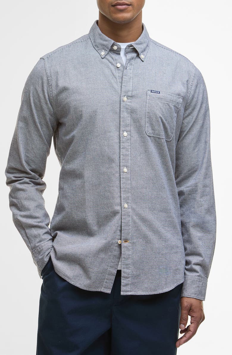 Barbour Huntly Mini Houndstooth Check Cotton Button-Down Shirt, Main, color, Navy