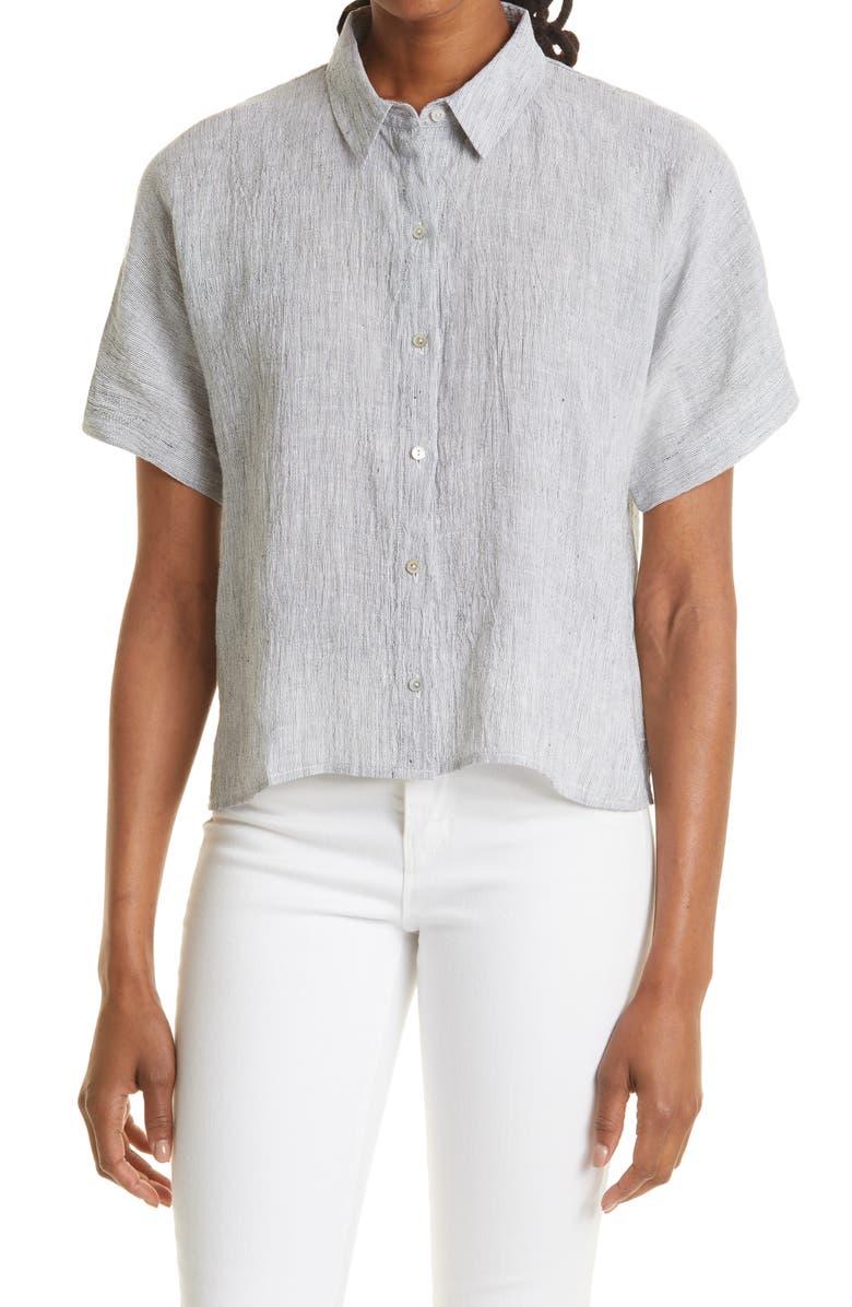 Eileen Fisher Organic Linen Button-Up Blouse, Main, color, 