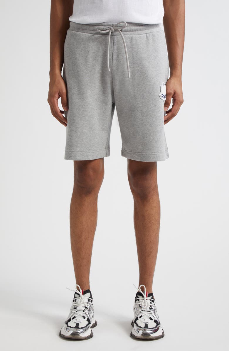 Moncler Logo Patch Fleece Drawstring Sweat Shorts, Main, color, Extra Light Gray Melange