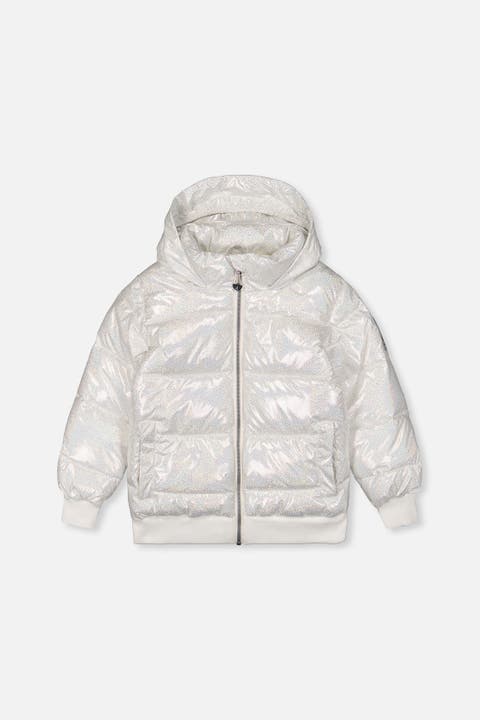Glitter Faux-Fur Hood Insulated Puffy Jacket