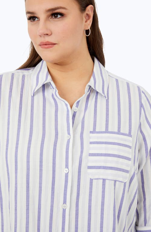 Foxcroft Germaine Soft Stripe Cotton Blend Tunic Shirt In Blue Multi