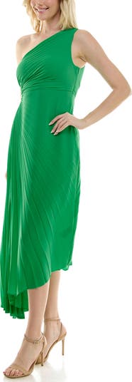One Shoulder Pleat Midi Dress