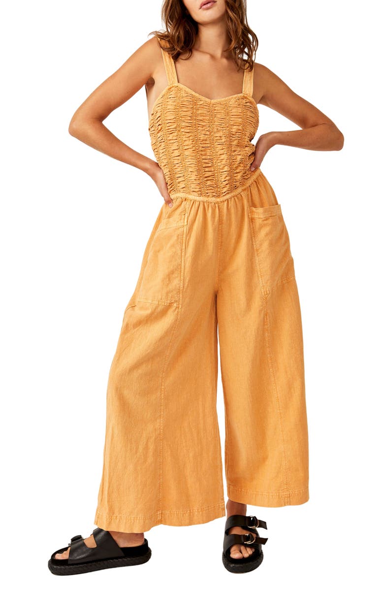 Free People Forever Always Cotton Wide Leg Jumpsuit, Main, color, Melo Pearl