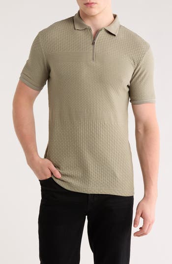 Textured Half Zip Polo