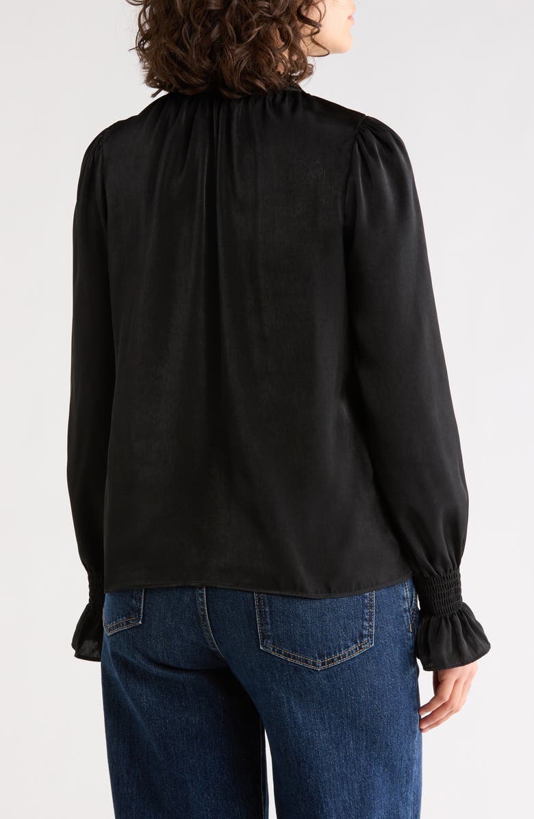 DKNY Crinkle Long Sleeve Top, Alternate, color, Black