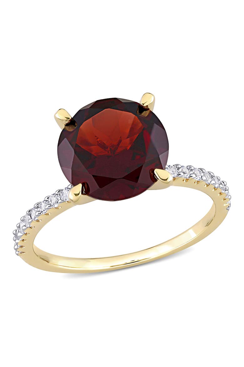 Gemstones Solitaire Ring Plated Silver, Main, color, Garnet/Yellow-Plated