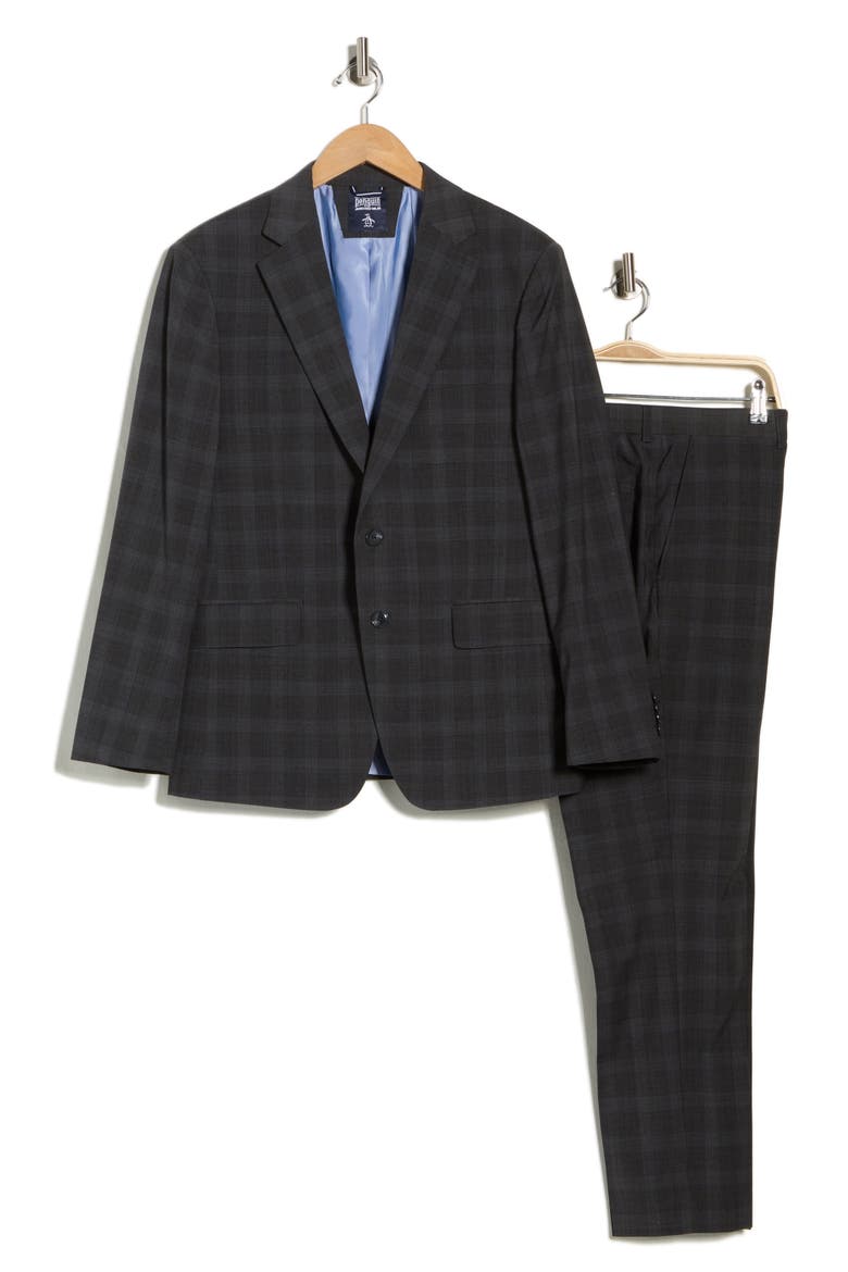 Grey Plaid Notch Lapel Wool Blend Suit, Alternate, color, GREY/ BLUE
