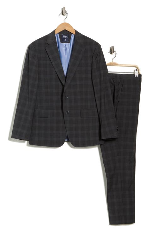 Grey Plaid Notch Lapel Wool Blend Suit (Short, Regular, Long & Big)