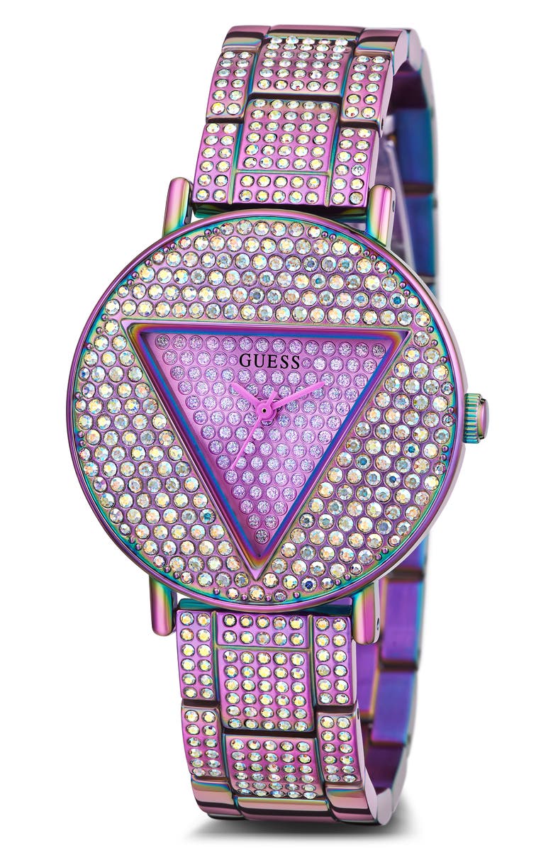 GUESS Logo Crystal Pavé Iridescent Bracelet Watch, 36mm, Main, color,