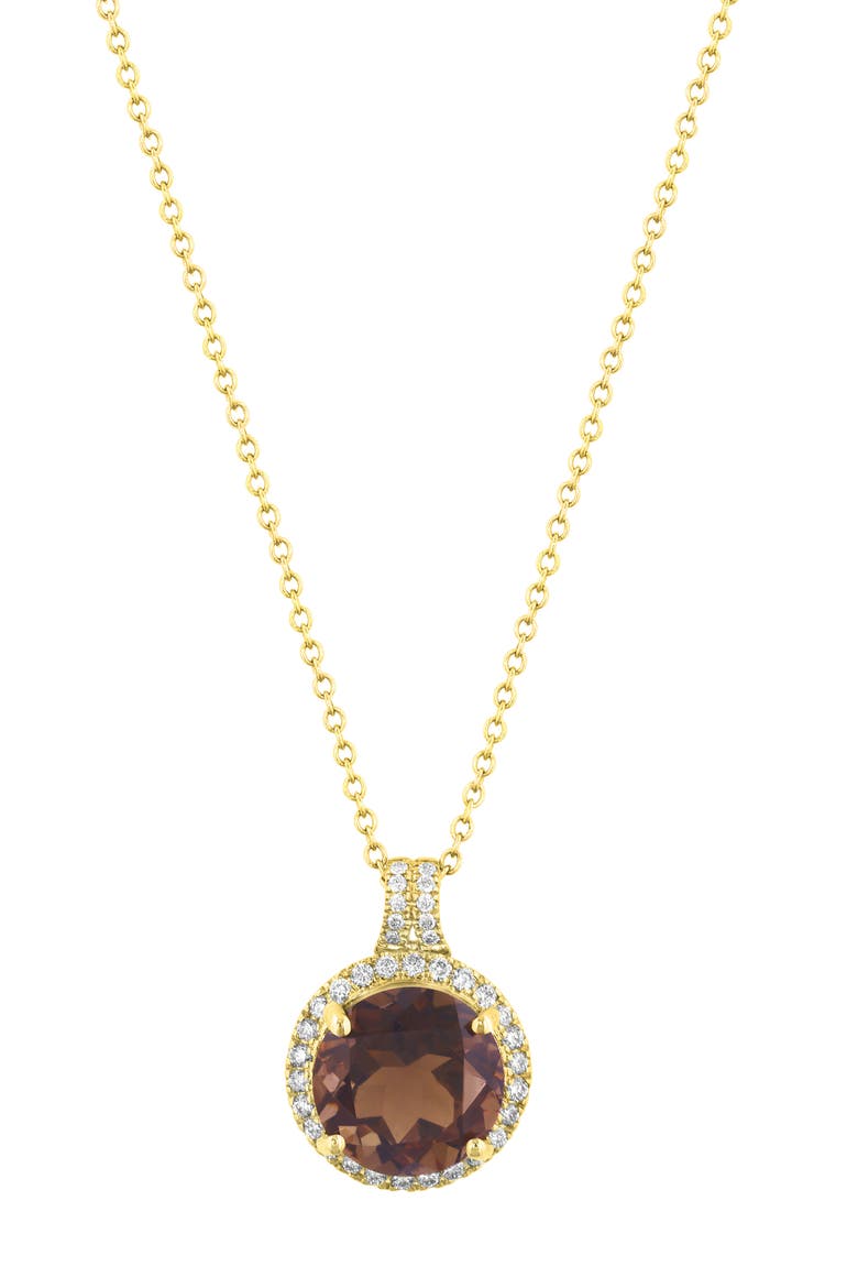 Smoky Quartz & Diamond Halo Pendant Necklace, Alternate, color, BROWN