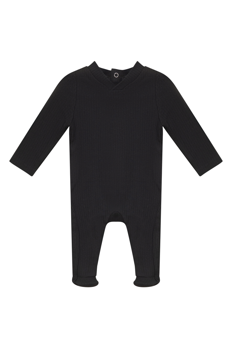 Back Snap V-Neck Ribbed Romper, Main, color, Black