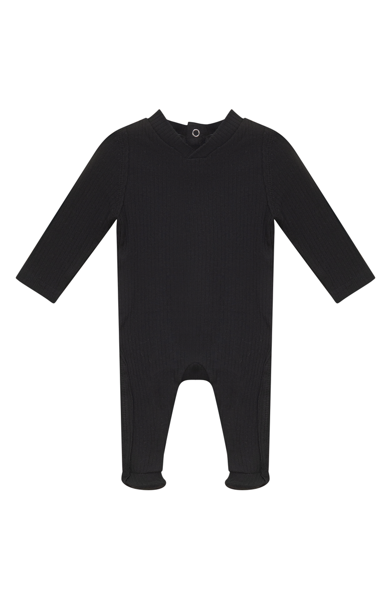 Peek a boo Back Snap V-Neck Ribbed Romper, Main, color, Black