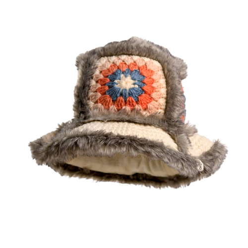 Nirvanna Designs Crochet Sun Hat With Fur Piping In White