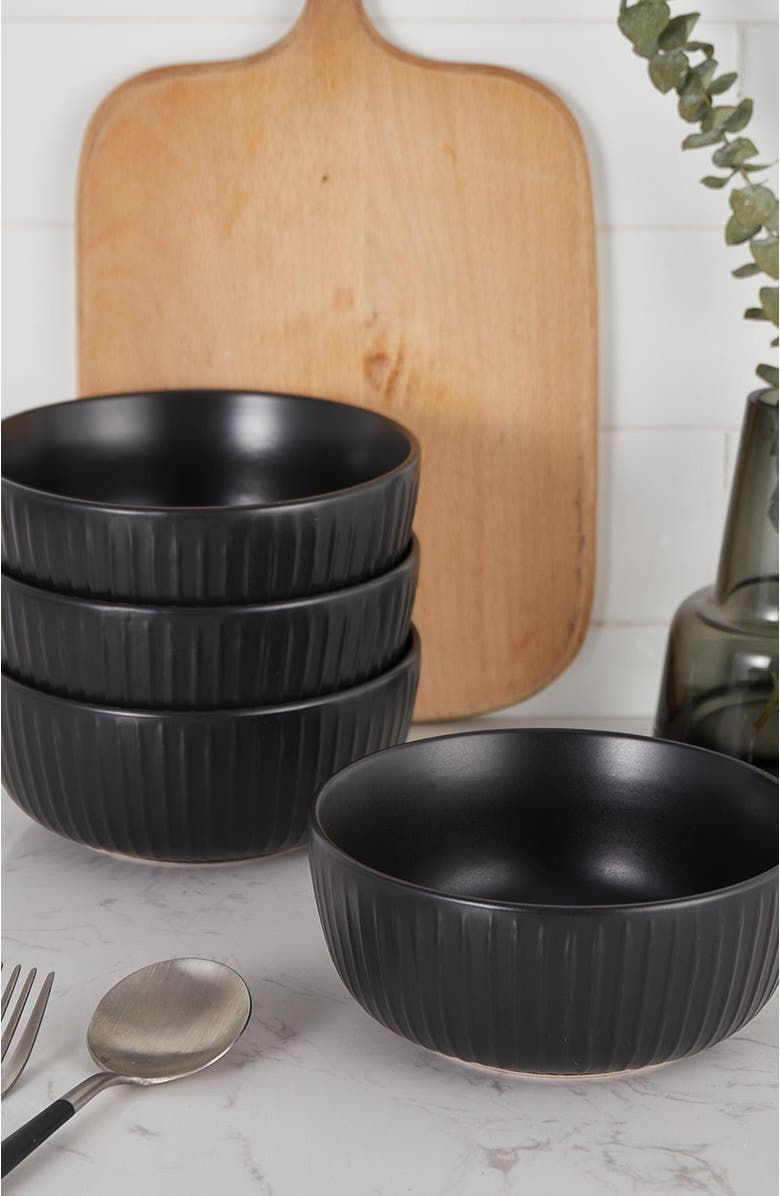 Stone Lain Logan Stoneware 24-Piece Dinnerware Set, Alternate, color, Black 12-Pieces