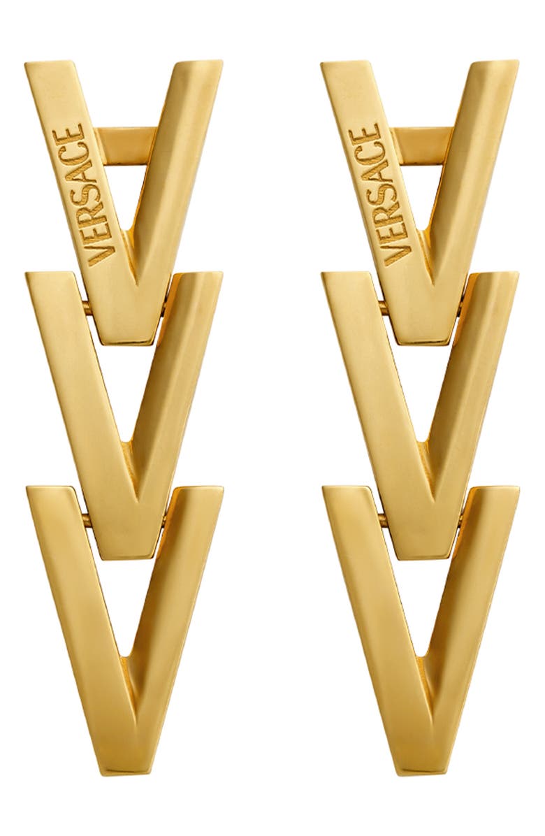 Versace V-Chain Linear Drop Earrings, Main, color,
