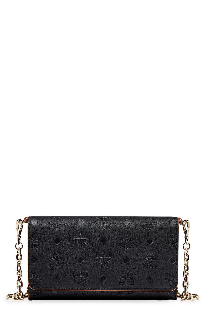 MCM Visetos Leather Wallet on a Chain, Main, color,