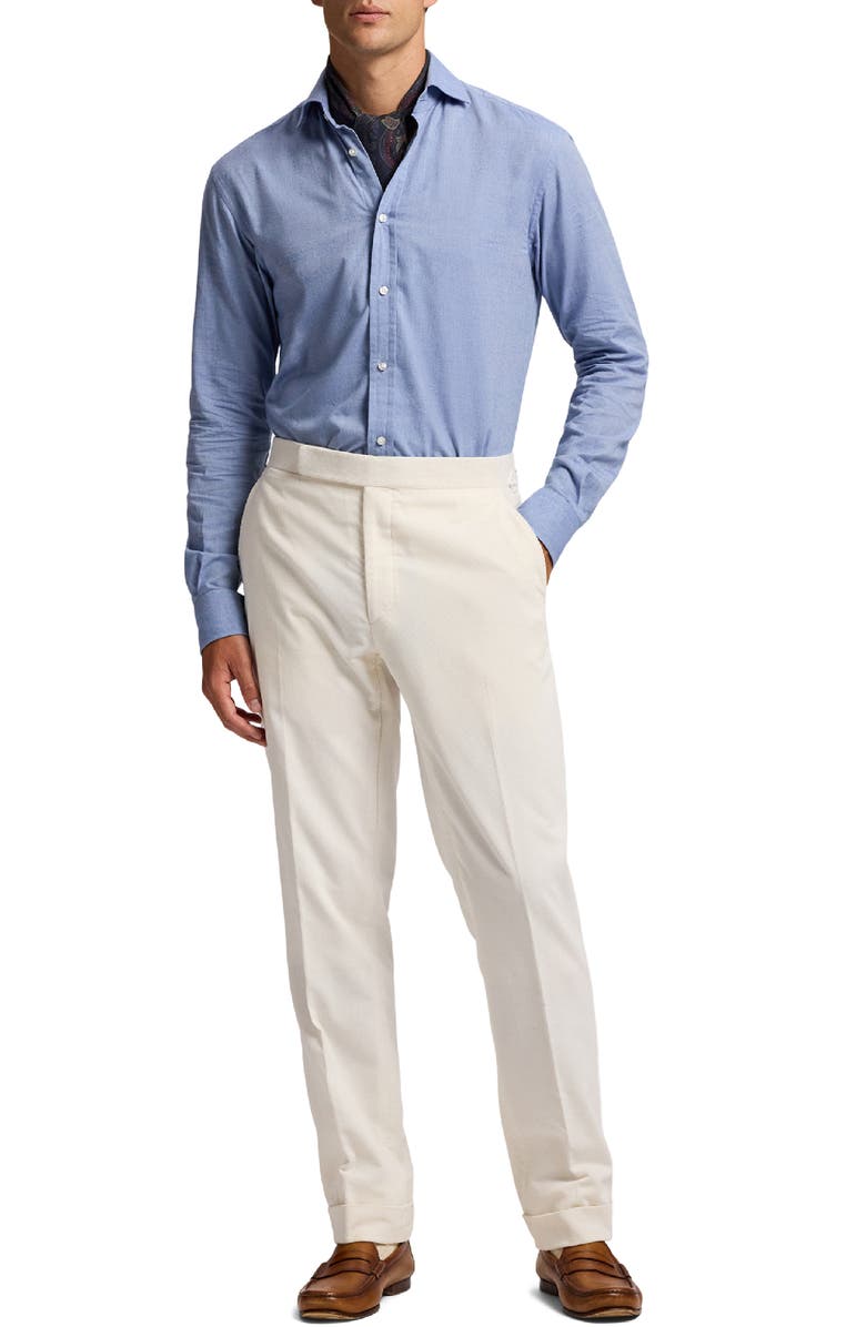 Ralph Lauren Purple Label Aston Cotton Herringbone Button-Up Shirt, Alternate, color, Blue