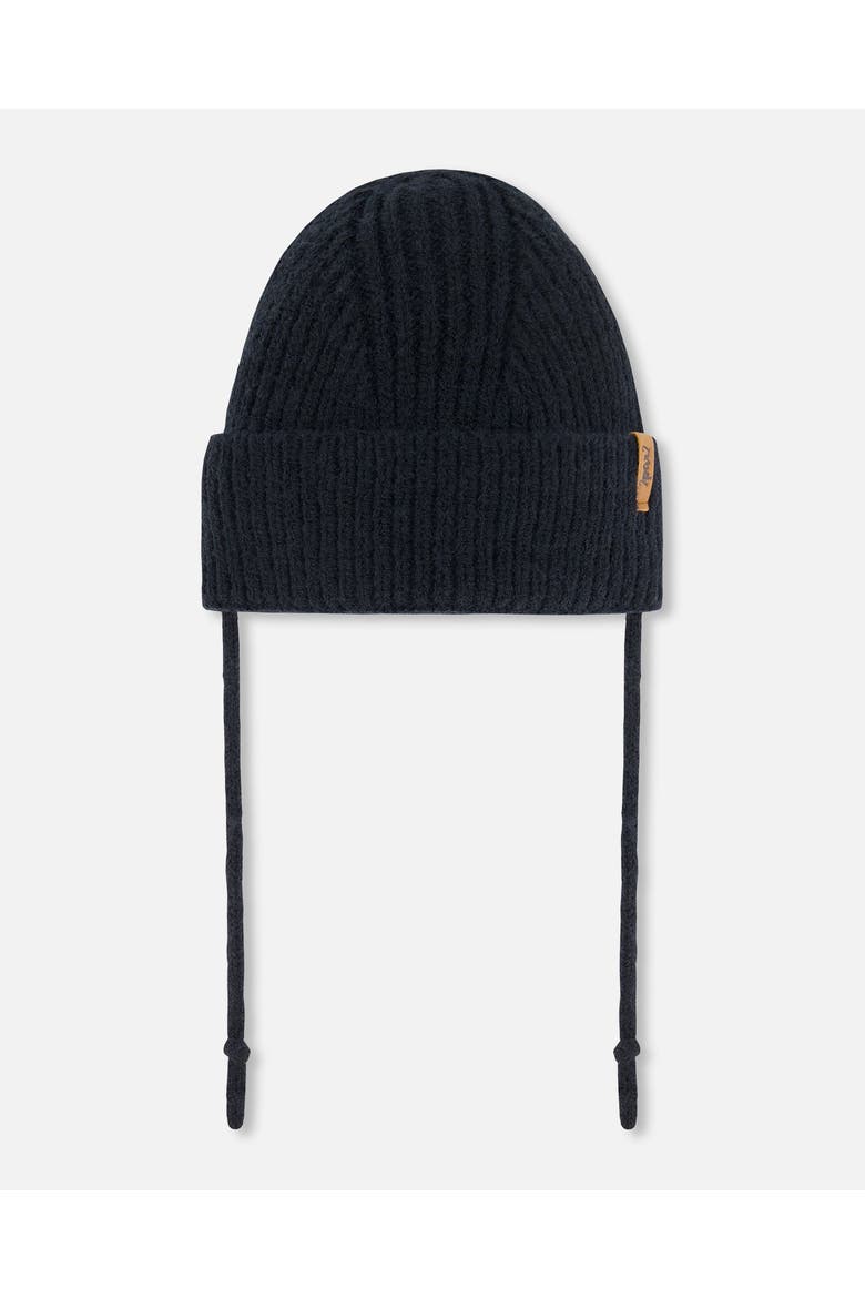 Baby Unisex Mid-Season Knit Hat With Strings Black, Main, color, Anthracite