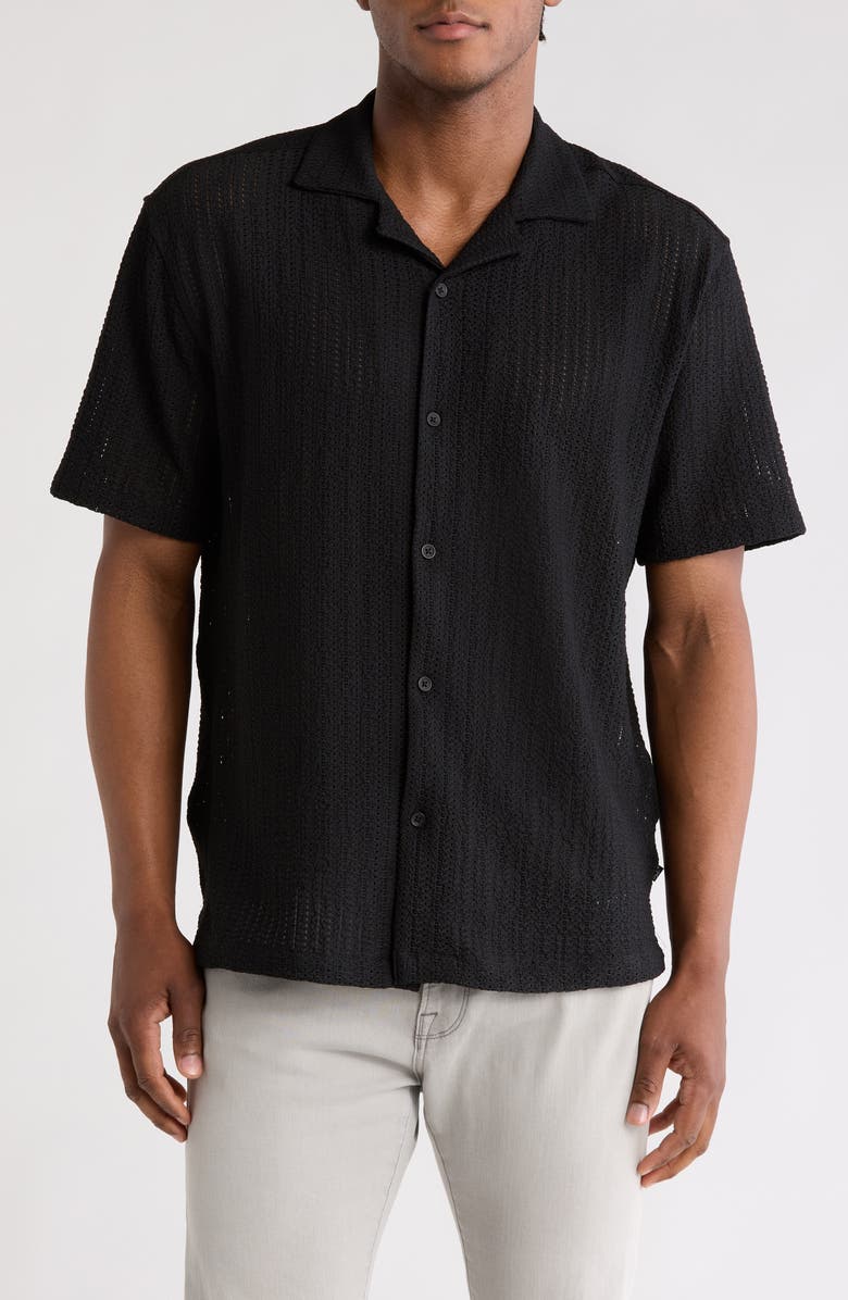 Civil Society Relaxed Fit Open Stitch Camp Shirt, Main, color, Black