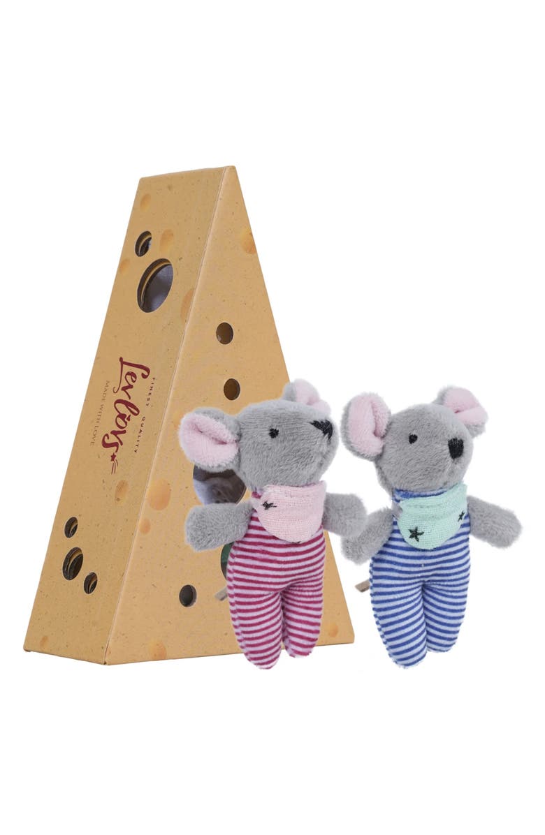 JABBER BALL Set of 2 Fluffy Baby Mice Stuffed Animals in Cheese Box, Main, color, Multi