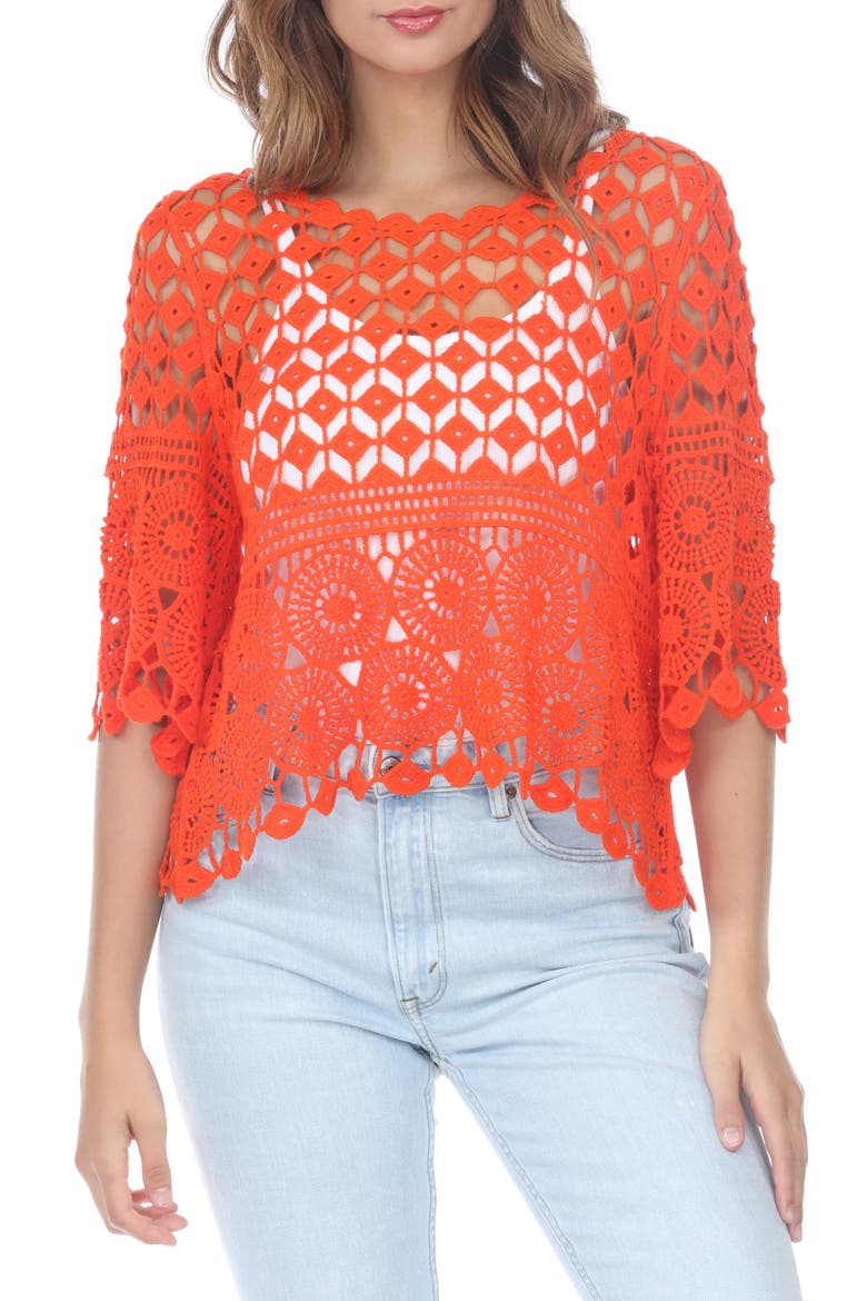 Crochet Top, Main, color, TOMATO