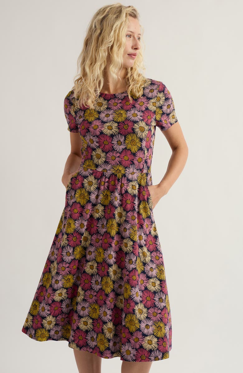 Seasalt Cornwall April Stretch Organic Cotton Fit & Flare Dress, Alternate, color, Painted Asters Maritime