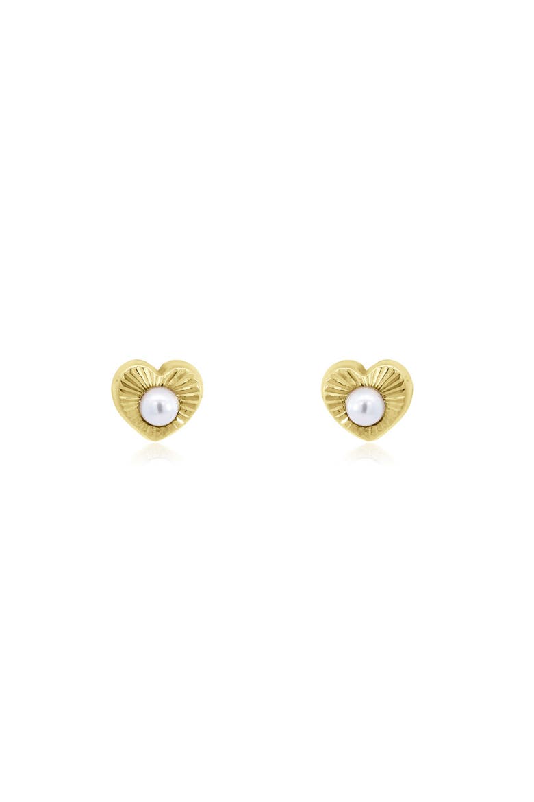 Fluted Pearl Heart Screw Back Stud Earrings, Main, color, Gold