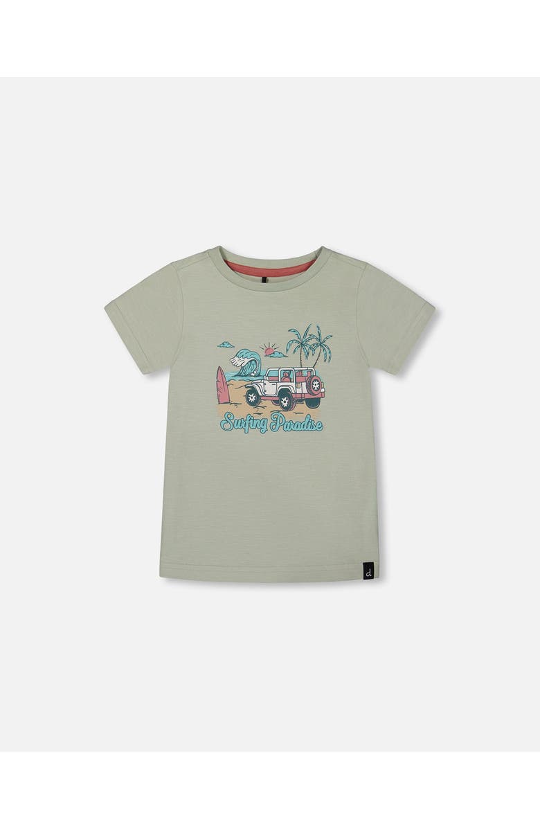 Deux par Deux Little Boy's Short Sleeve Organic Cotton Graphic Tee Sage And Multi, Main, color, Sage And Multi