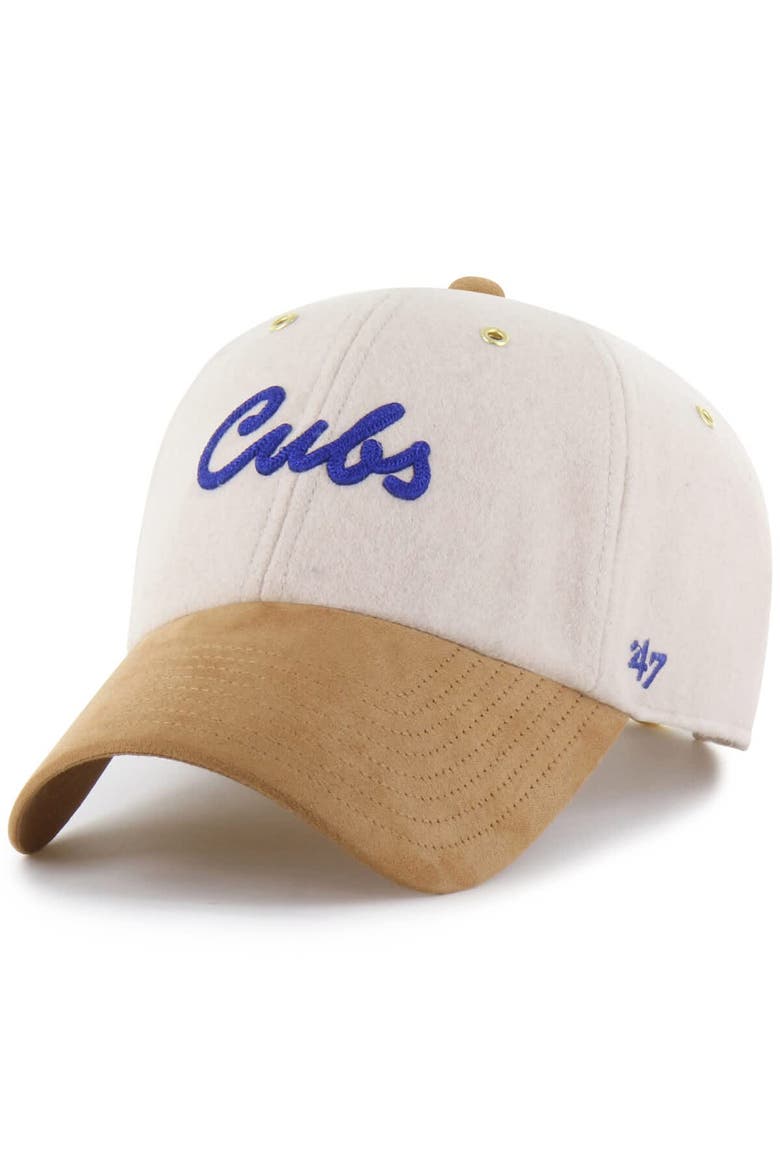 Men's '47 x Stoney Clover Lane  Natural/Tan Chicago Cubs Script Charm Clean Up Adjustable Hat, Alternate, color, Natural