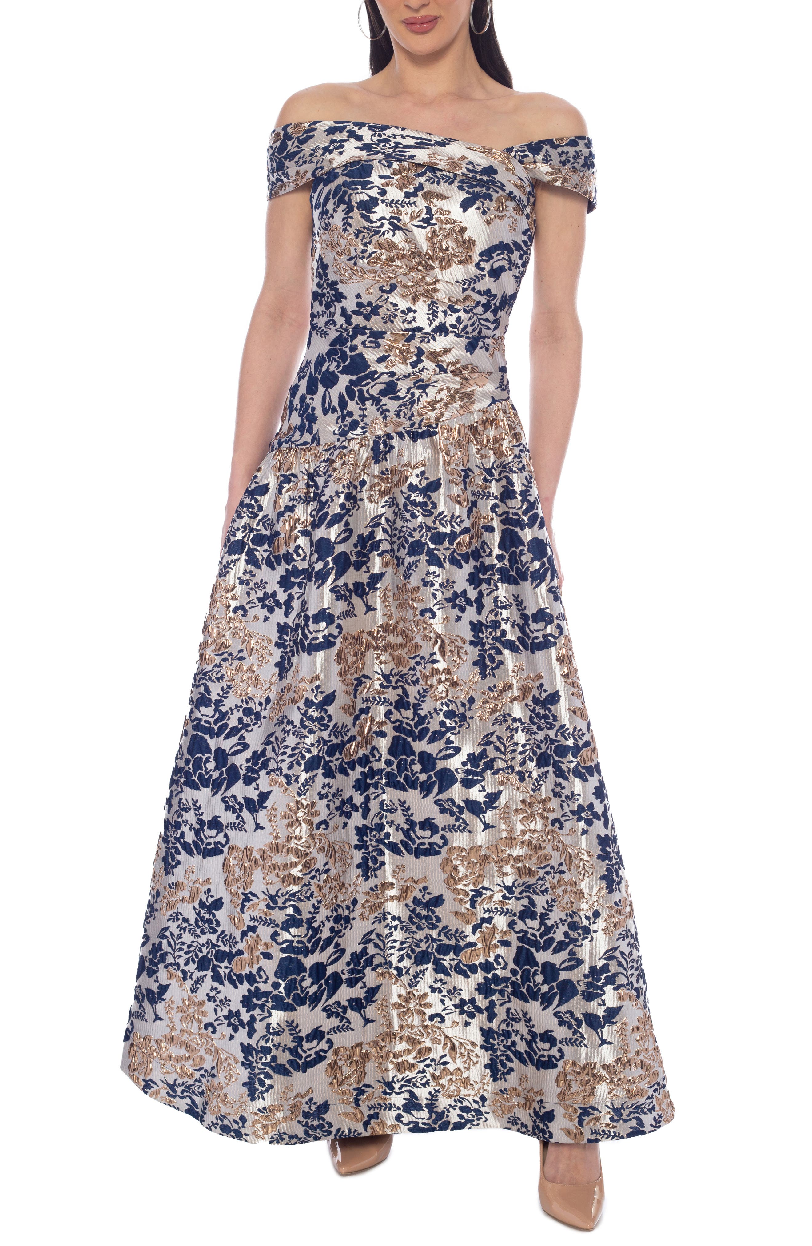Off-the-Shoulder Brocade Gown