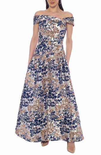 Off-the-Shoulder Brocade Gown