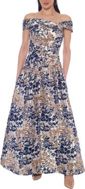 Oleg Cassini Off-the-Shoulder Brocade Gown