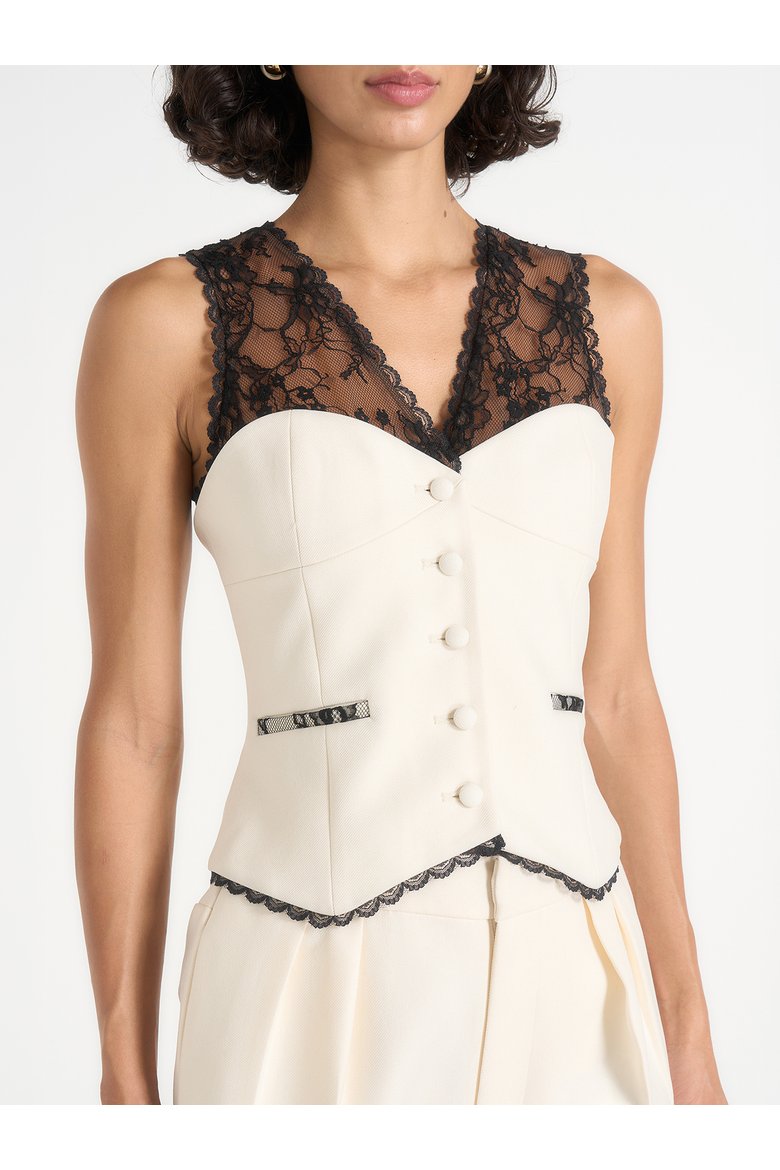 Veronica Lace-Panel Tailored Corset Waistcoat, Alternate, color, Off White