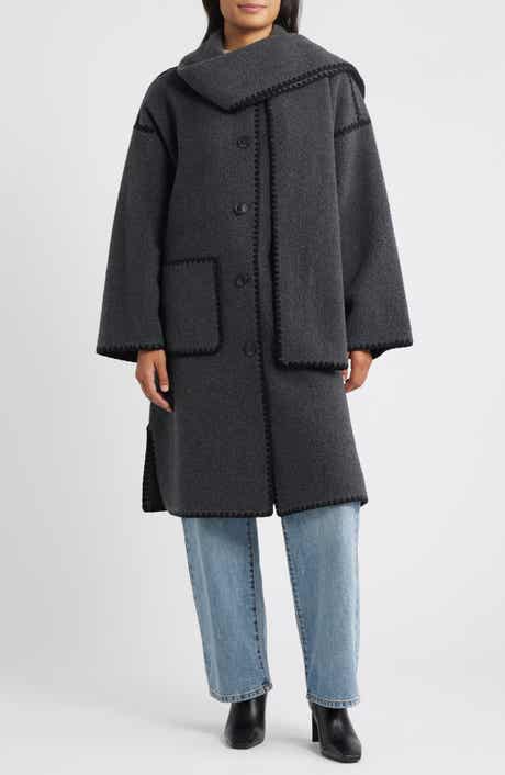 BCBG Embroidered Trim Long Scarf Coat