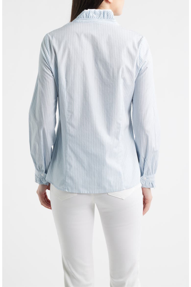 Ruffle Detail Stripe Cotton Button-Up Shirt, Alternate, color, BLUE WASH MULTI