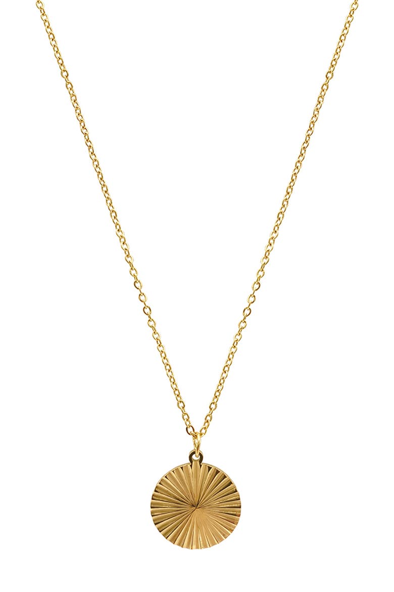 14K Gold Plated Water Resistant Medallion Burst Pendant Necklace, Main, color, YELLOW