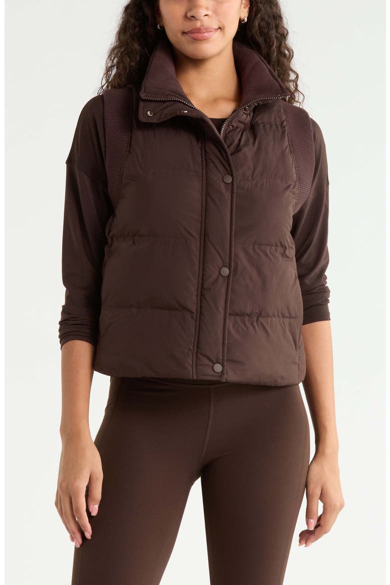 Rib Trim Puffer Vest, Main, color, BROWN MOLE