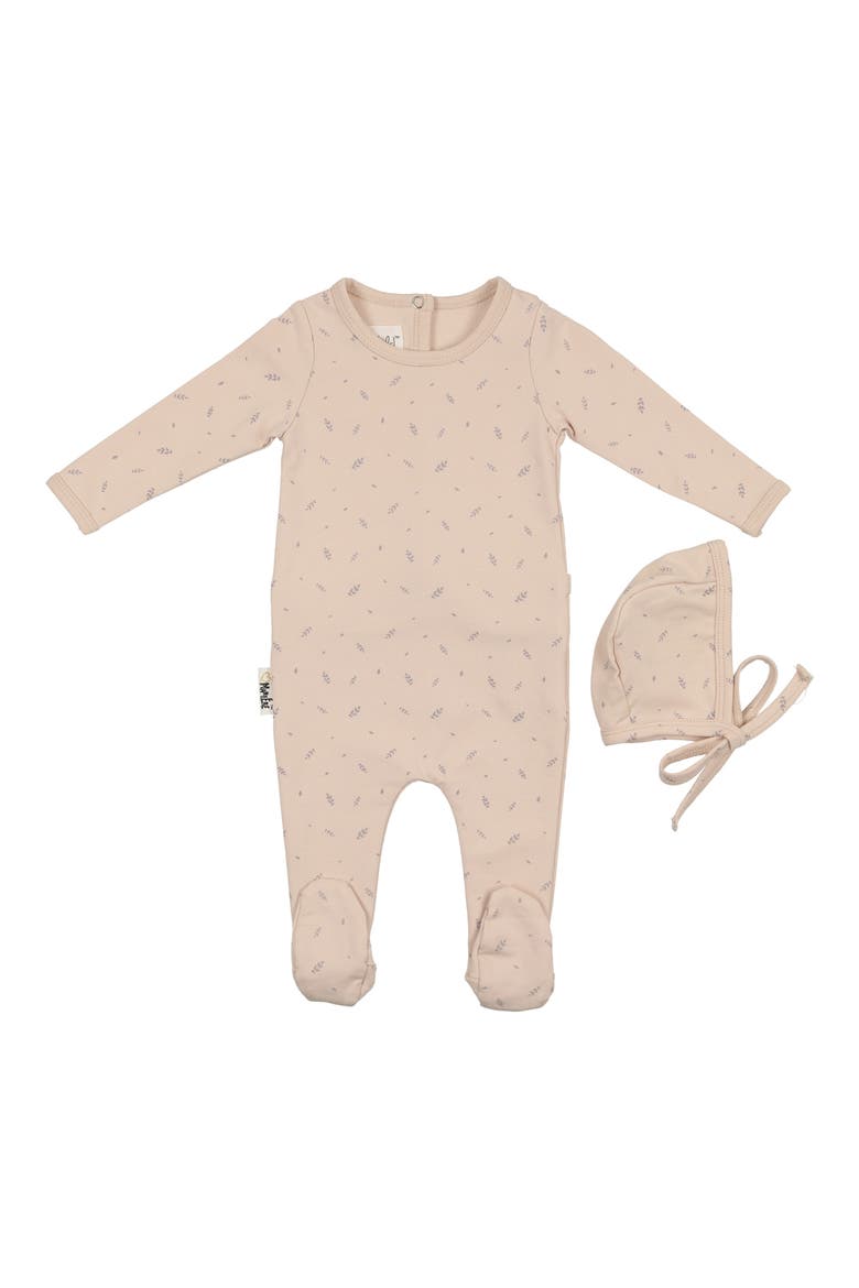 Elegant Leaves Footie & Hat Set, Main, color, BOYS BISCUIT