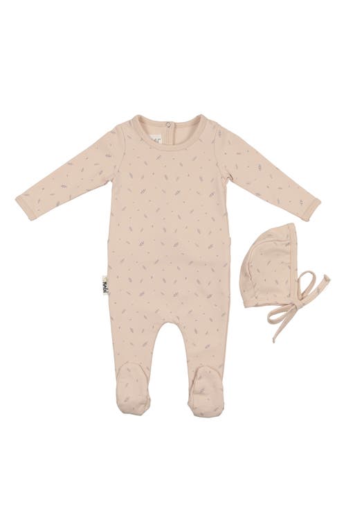 Maniere Manière Elegant Leaves Footie & Hat Set In Gray