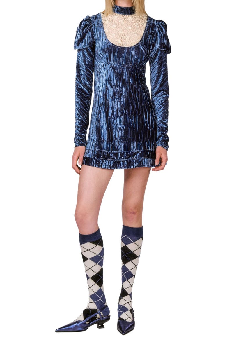 Anna Sui Crushed Velvet Cream Lace Mini Dress, Main, color, 